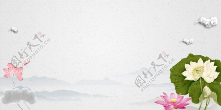 中国风彩绘荷花背景设计
