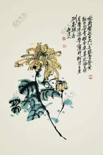 中国风水墨菊花绘画