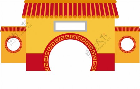 中国古代建筑物矢量手绘元素背景套图6