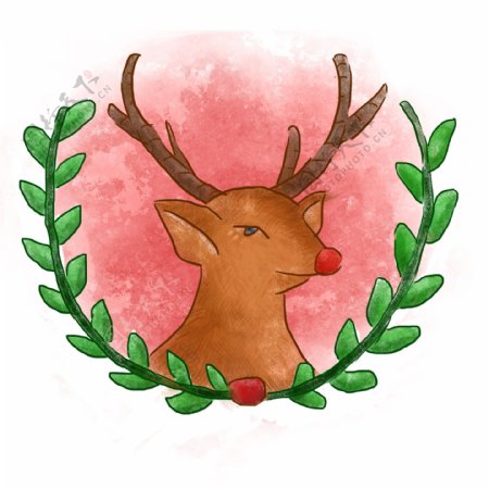 手绘插画水彩风圣诞麋鹿卡通可爱可商用