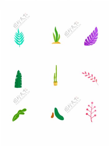 植物元素植物插画手绘风格树枝树叶各种植物