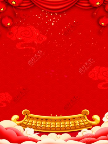 中国风红色喜庆年货节背景