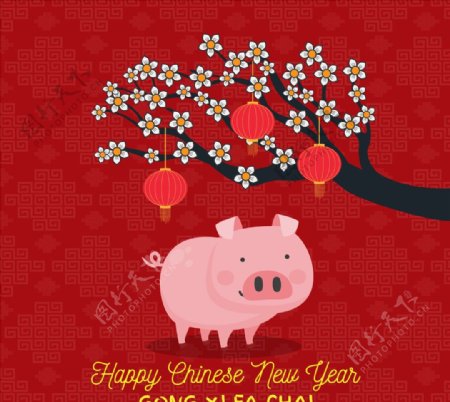 2019红色背景猪猪元素新年