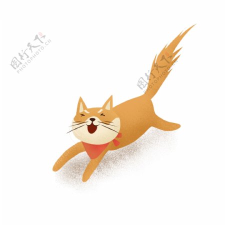 手绘奔跑的小猫咪插画设计