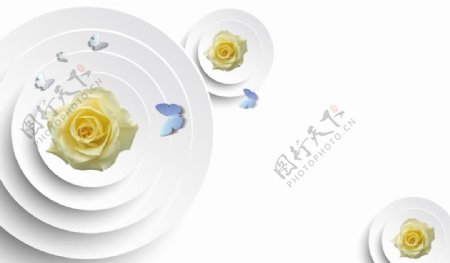 3D圆盘蝴蝶玫瑰