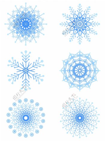 原创矢量旋转雪花渐变蓝装饰设计元素