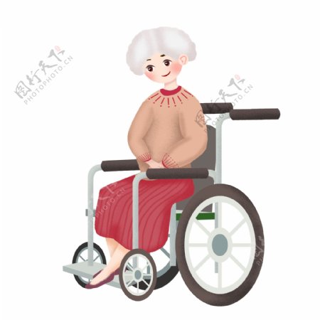 轮椅上的老奶奶图案元素