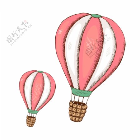 手绘可爱热气球卡通透明素材
