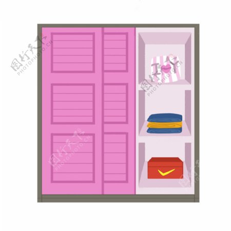 手绘风卡通扁平粉色衣柜