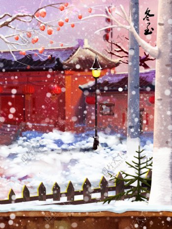 新年下雪景象背景设计