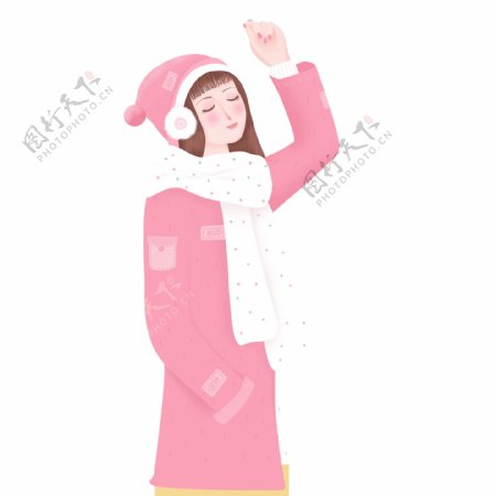 小清新穿着粉色大衣的女孩人物设计