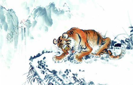 十二生肖虎国画白描