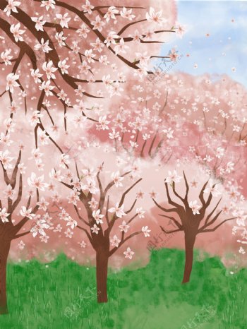 手绘樱花园背景设计
