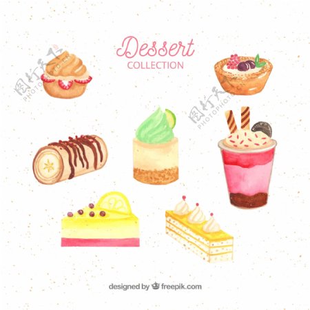 7款彩绘甜点设计矢量素材