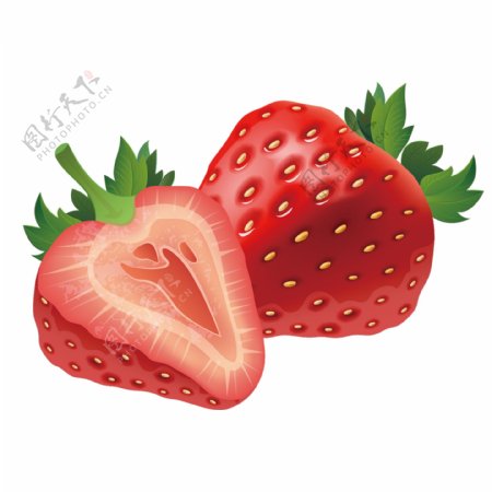 清新手绘草莓水果元素
