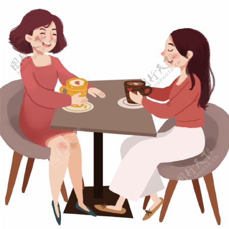一起喝咖啡聊天的闺蜜俩