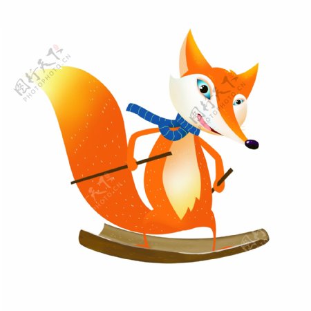 清新手绘滑雪的狐狸萌宠设计