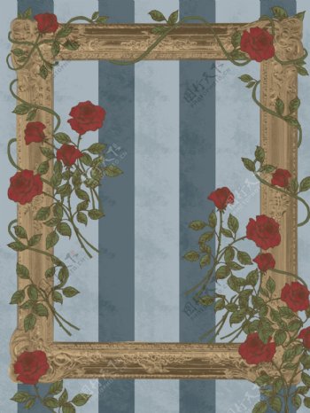手绘复古风花朵相框背景设计
