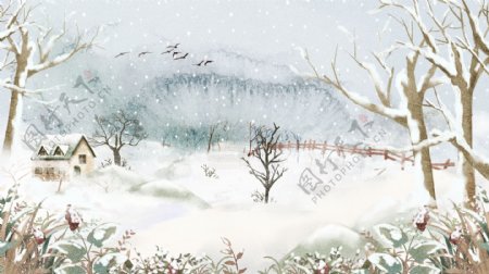 手绘冬季雪地背景设计