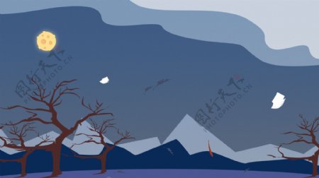 扁平化手绘远山树林背景设计
