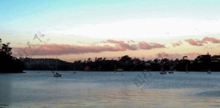 新西兰海滨黄昏风景
