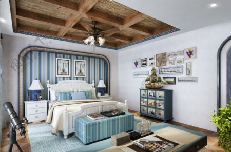 地中海风格儿童房卧室效果图3D