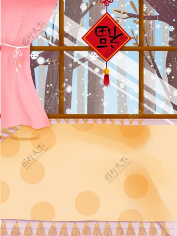 彩绘冬季福字雪花背景设计