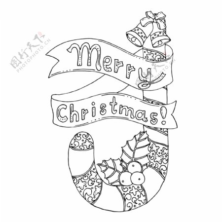 黑色矢量单色插图圣诞快乐