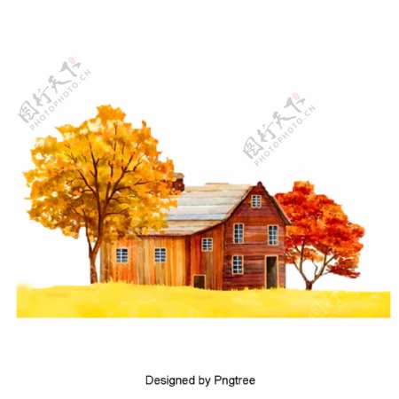 美丽的秋树和房屋景观材料