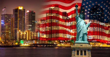 自由女神像美国国旗纽约市