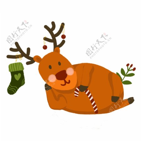 一个可爱的圣诞鹿和袜子