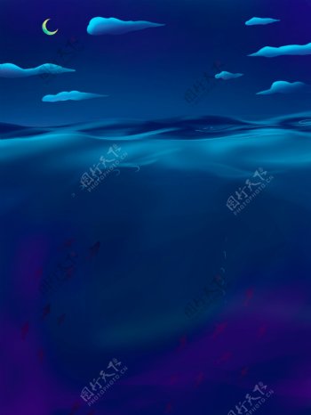 简约大气蓝色海上风景插画背景