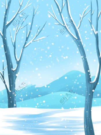 彩绘二十四节气小雪风景背景