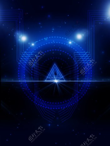 全原创蓝色三角形星空科技商务背景图