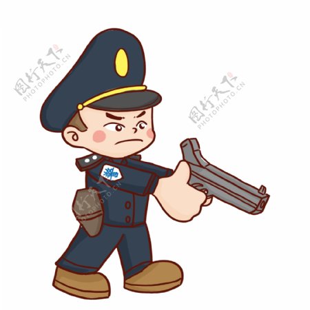 卡通手绘一个举着枪的警察设计
