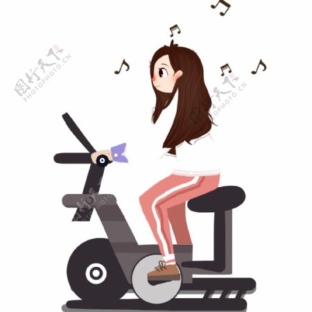 卡通用跑步机跑步的女孩插画设计