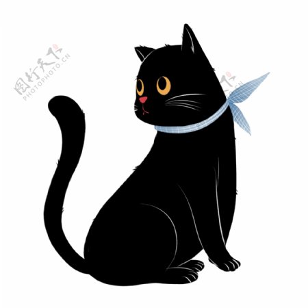 萌宠黑色小猫png元素