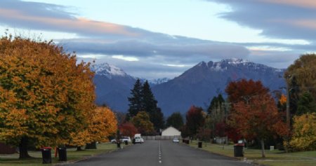 深秋的新西兰南岛小镇风景