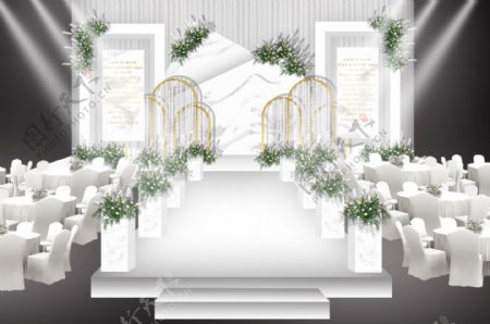 白色大理石几何简约婚礼舞台效果图