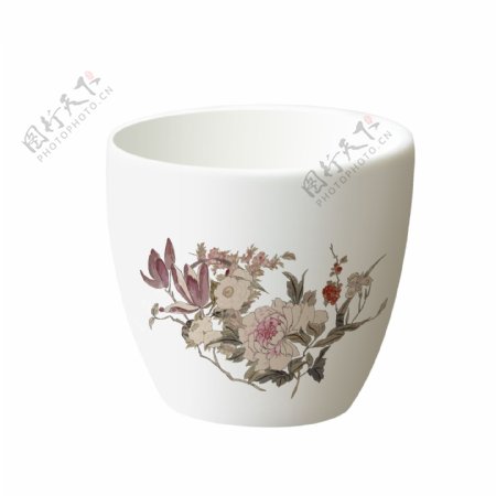 酒杯实物陶瓷花鸟酒杯白色茶杯