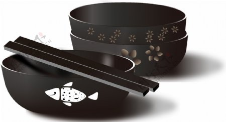 手绘黑色碗筷餐具