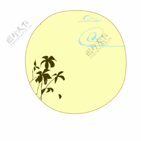 月圆植物边框插画