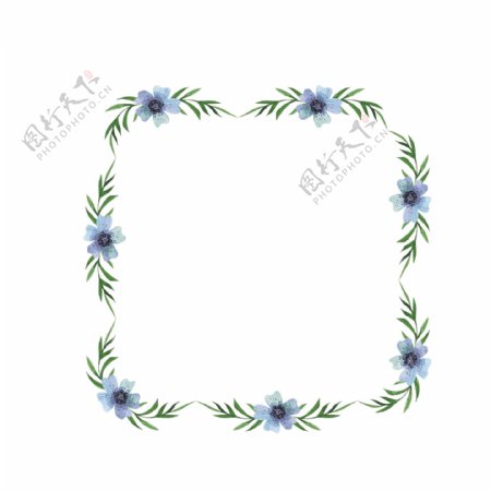 矢量卡通扁平化蓝色花卉边框