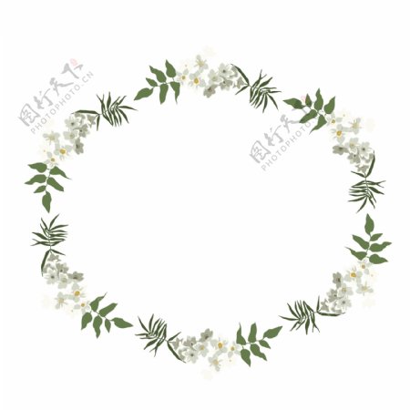 矢量卡通扁平化白色花朵植物花卉边框