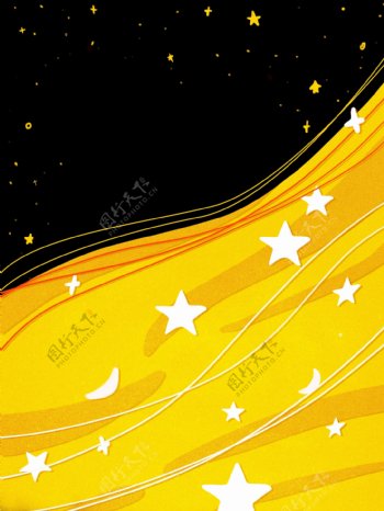 黄黑色线条星星晚安背景设计
