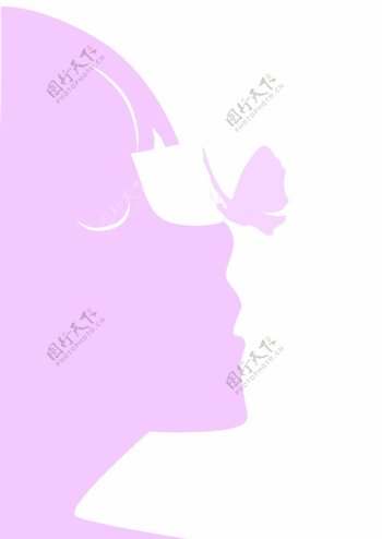 粉红色少女鼻尖的蝴蝶