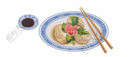 卡通手绘插画水饺美食