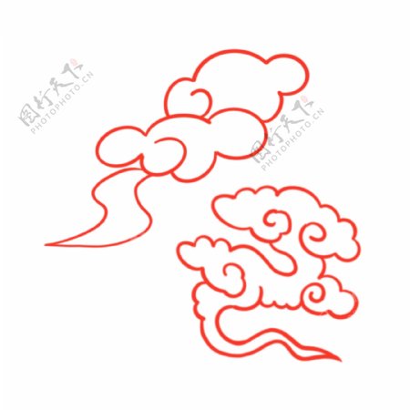 手绘中国风红色云纹免扣素材