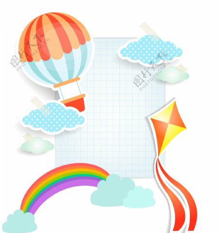 儿童节热气球云朵风筝彩虹边框下载