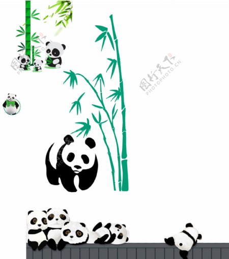 卡通熊猫竹子